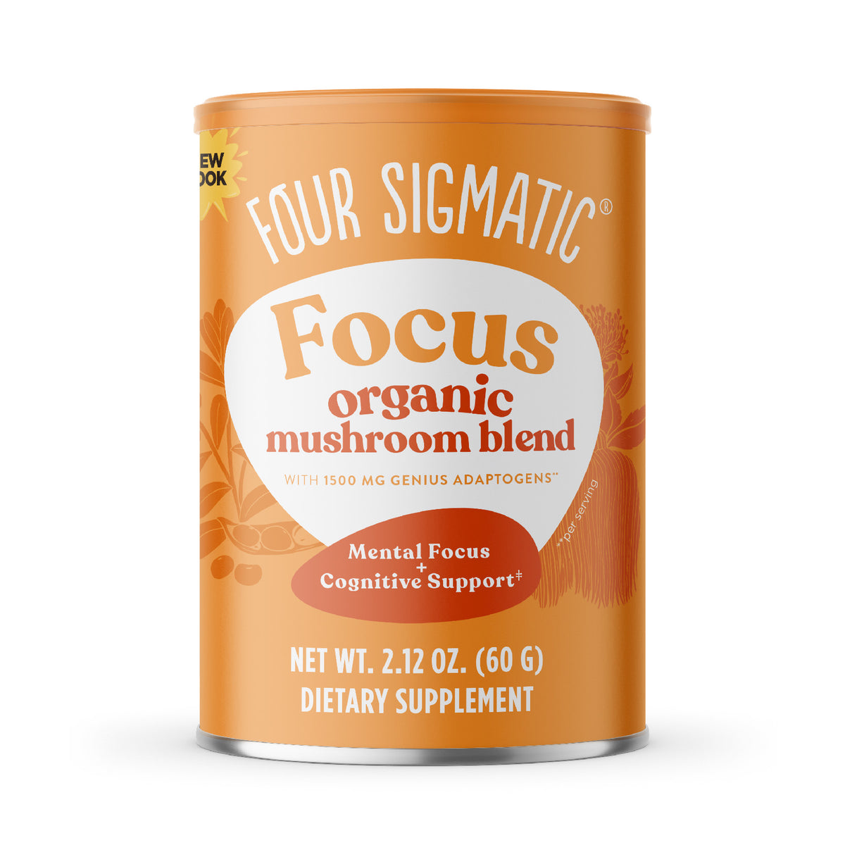 FOCUS Organic Mushroom Blend Mix with 5 Genius Adaptogens (6-Composite Cans)