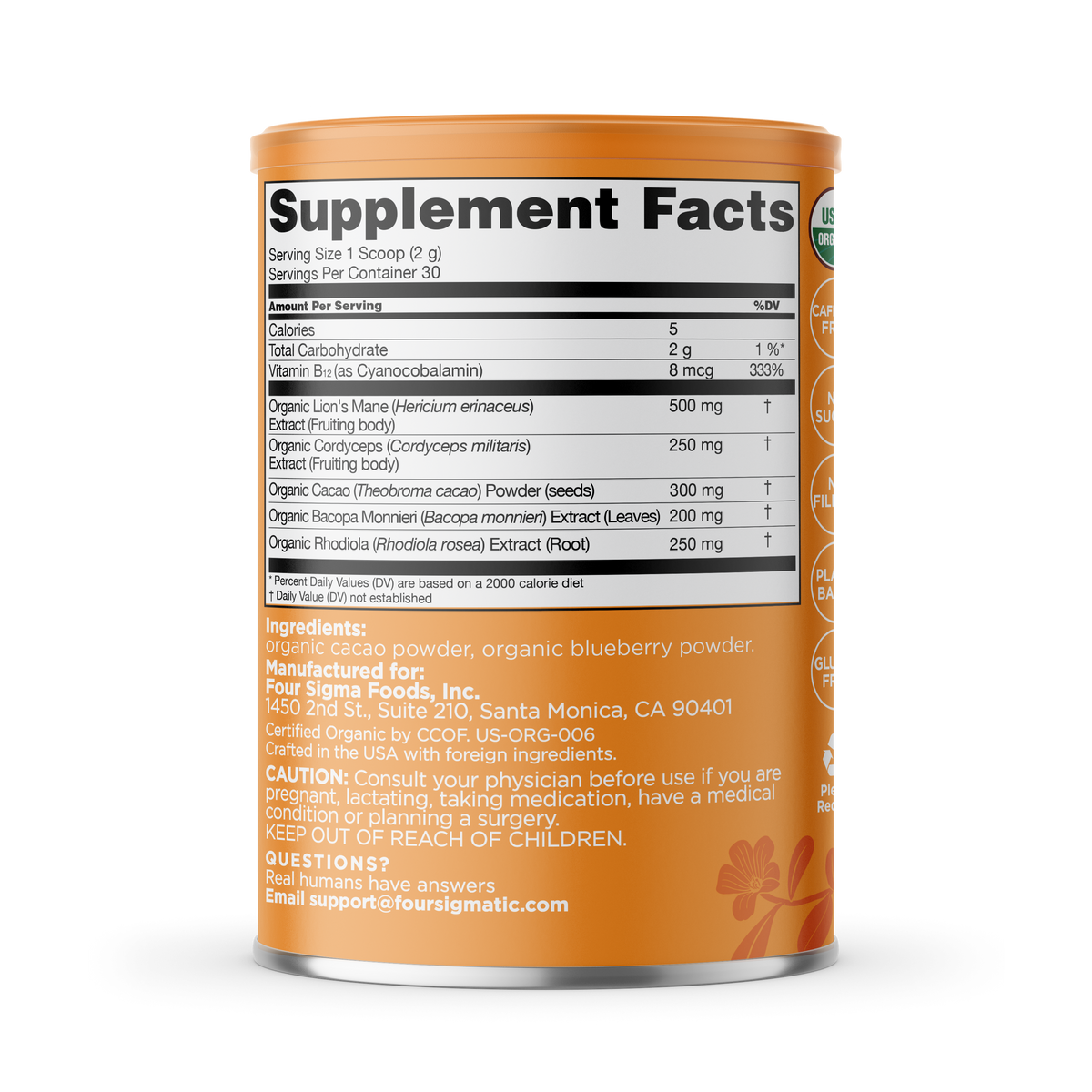 FOCUS Organic Mushroom Blend Mix with 5 Genius Adaptogens (6-Composite Cans)