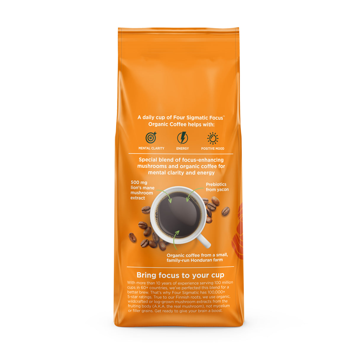 FOCUS Organic Ground Coffee with Lion's Mane & Chaga Mushrooms (80oz BULK BAG)