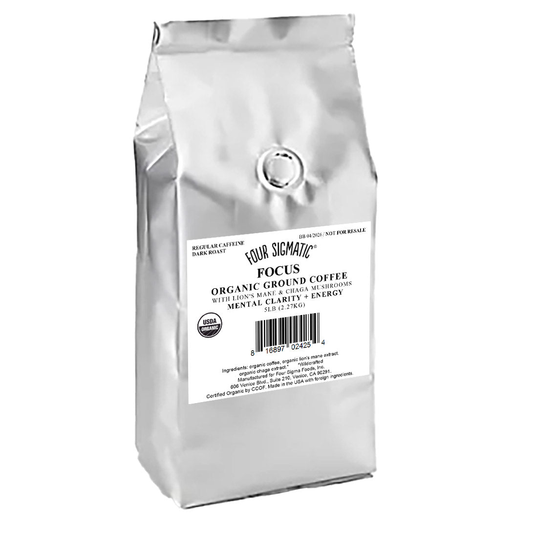 FOCUS Organic Ground Coffee with Lion's Mane & Chaga Mushrooms (80oz BULK BAG)