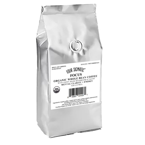 FOCUS Organic Whole Bean Coffee with Lion's Mane & Chaga Mushrooms (80oz BULK BAG)