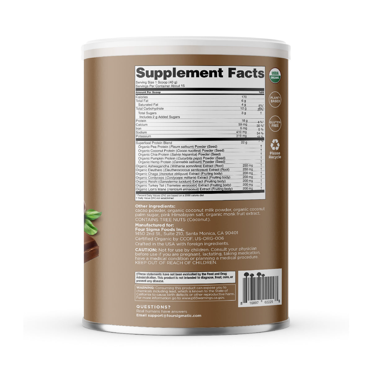 Creamy Cacao Organic Plant-based Protein  (6 CANS)